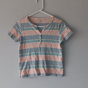 L.L. Bean Cotton Striped T-Shirt Short Sleeve White Blue Pink Aqua XS Petite